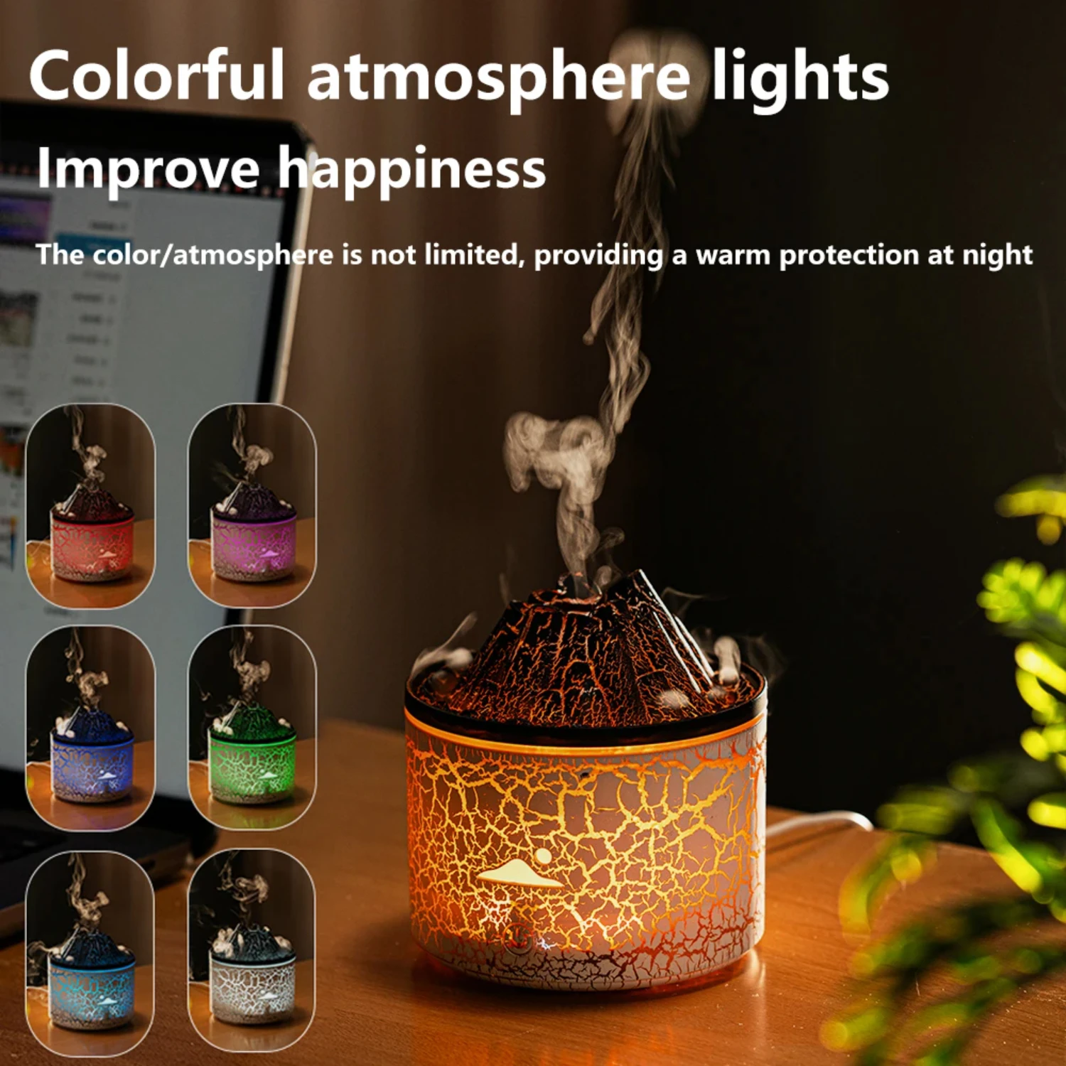 New Elegant, stylish, and compact 180ml Mini Volcanic Flame Essential Oils Diffuser Air Purifier Humidifier for Bedroom. Enhance