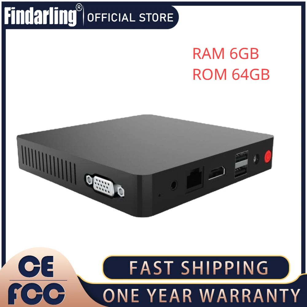 Fanless CPU Intel N3350 MINI PC Windows 10 Pro, 6GB RAM 64GB ROM WiFi HD VGA tampilan layar ganda USB 3.0 mendukung M.2 2280 SSD