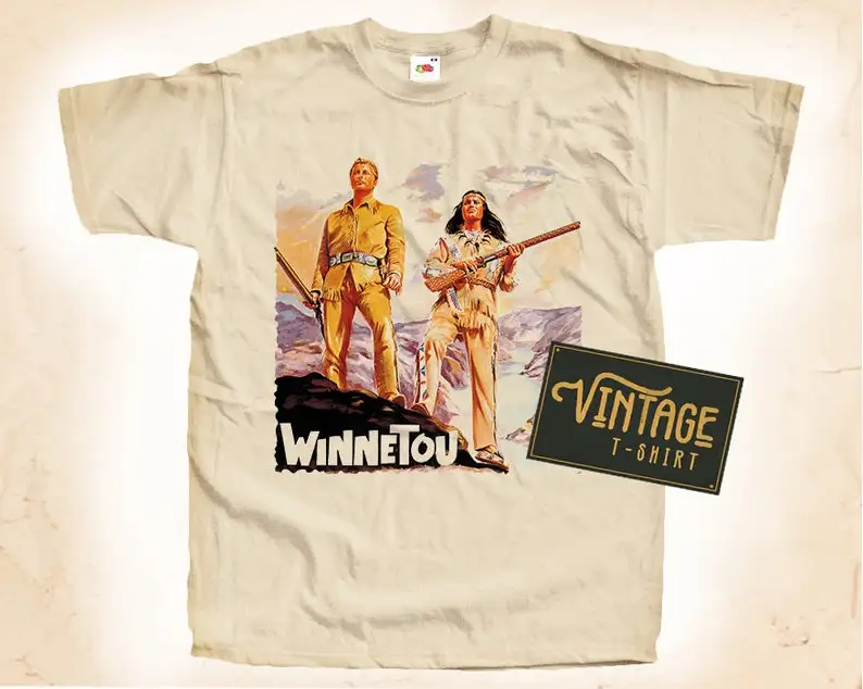 

Winnetou T shirt Tee Natural Vintage Cotton Movie Poster Beige All Sizes