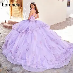 Customized Shiny Purple Quinceanera Dress Ball Gown Lace Applique Beads Sequin Layers Tiered Sweet 16 Vestidos De 15 Años YQD734