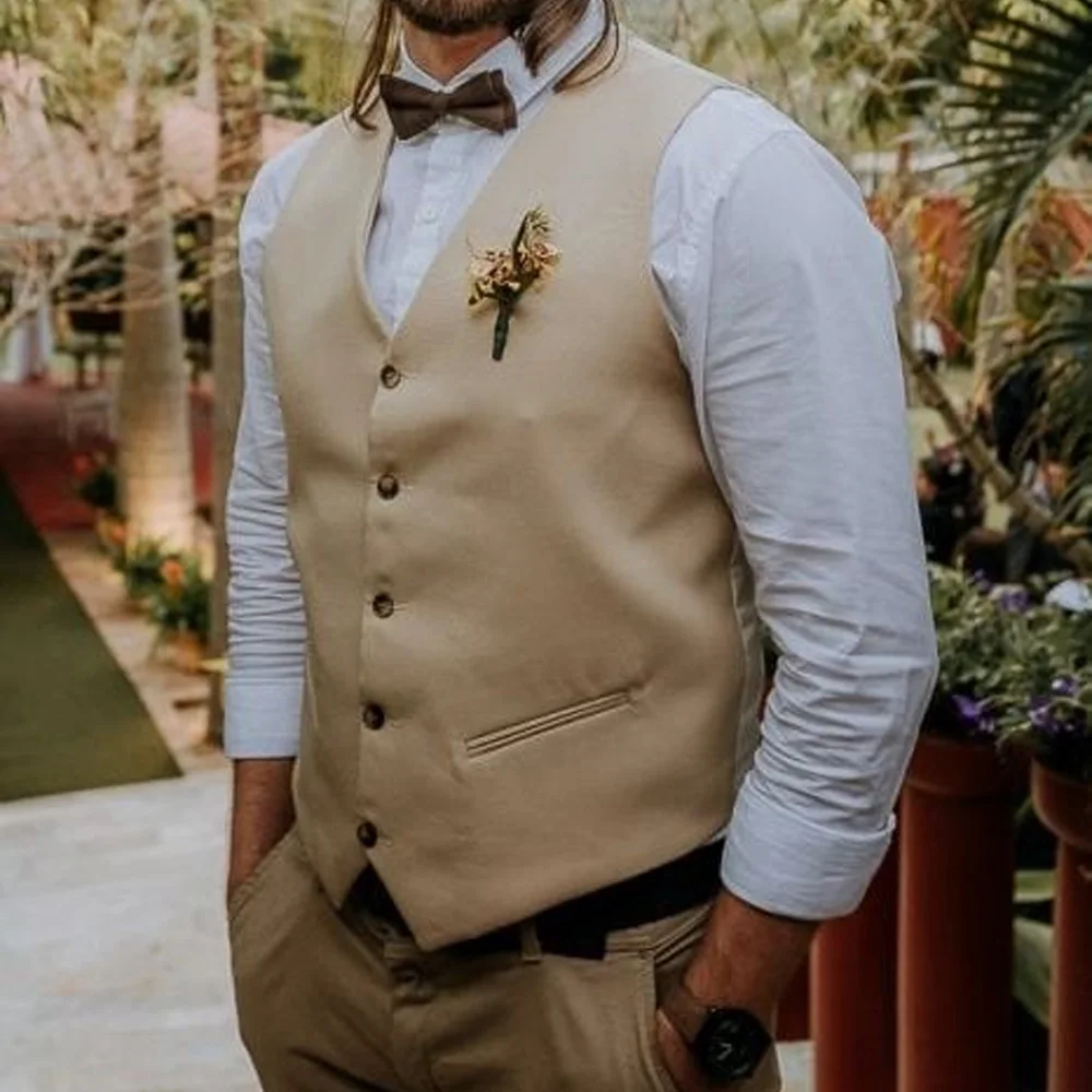 

Sleeveless Vest Man Polyester Solid Color Single-Breasted V-Neck Casual Vest for Men's Suit Business Elegant Classic Suits