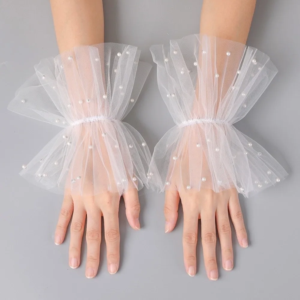 

Fashion Wedding Dress Pearl Beaded Sleeves Decoration Removeable Bride Arm Sleeves Mesh Bride Sleeve Wristband Wedding