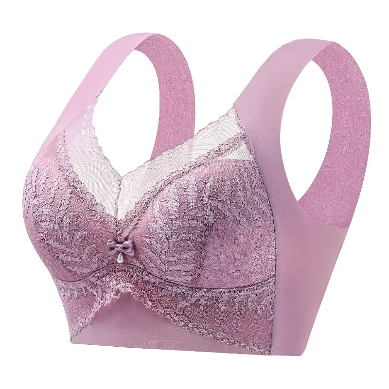 Women's Beautiful Back Lace Wrapped Chest Vest Non Steel Ring Fixed Cup Gathering Anti Sagging Seamless Breathable Bra