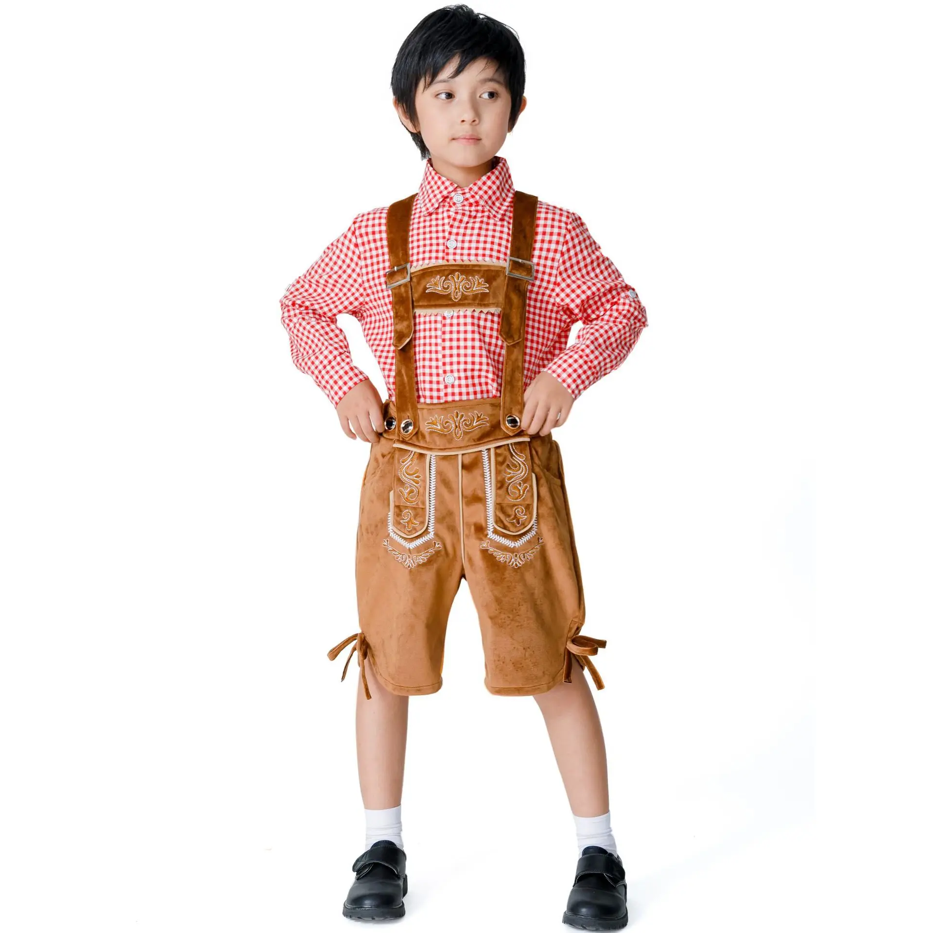 Disfraz de cerveza para niño, camisa del Oktoberfest alemán bávaro, conjunto de uniforme de Lederhosen, traje de fiesta de fantasía para niño