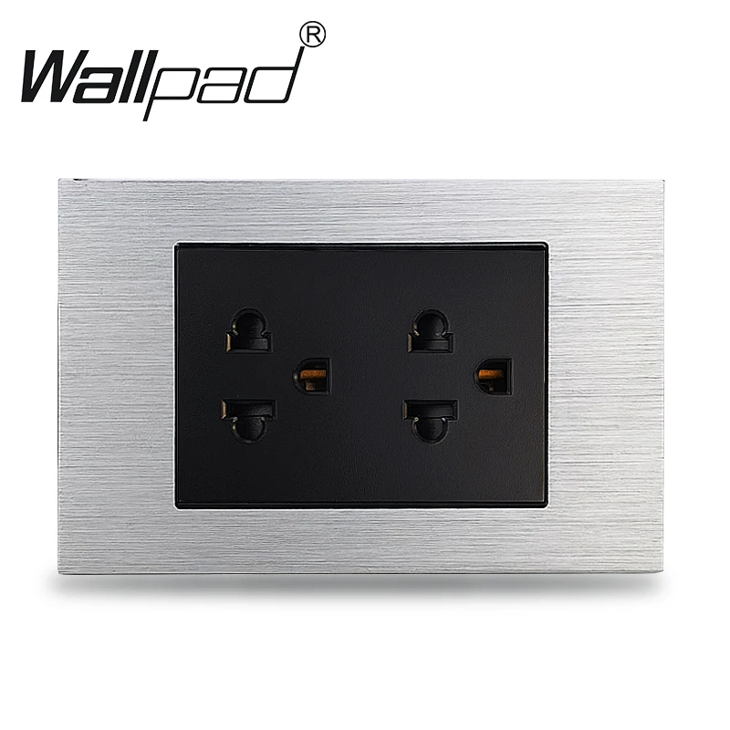 Silber Doppel UNS Buchse 118*72mm Wallpad L3 Aluminium Rahmen 2 USA Kanada Thailand Universal Wand Elektrische Power buchse – Detail 1
