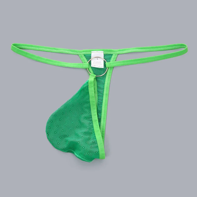 Novelty Men's SexyOpen Bottom T-Back BDSM G-Strings Sissy Metal Ring Jockstrap Panties  Penis Pouch Lingerie Sexy Mesh Thong