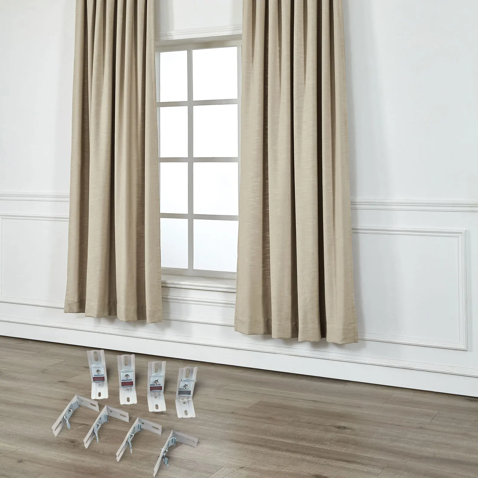 

Набор из 8 L-образных кронштейнов для вертикальных жалюзи с головными рейками 1 1/2 дюйма, надежное крепление и прочность.