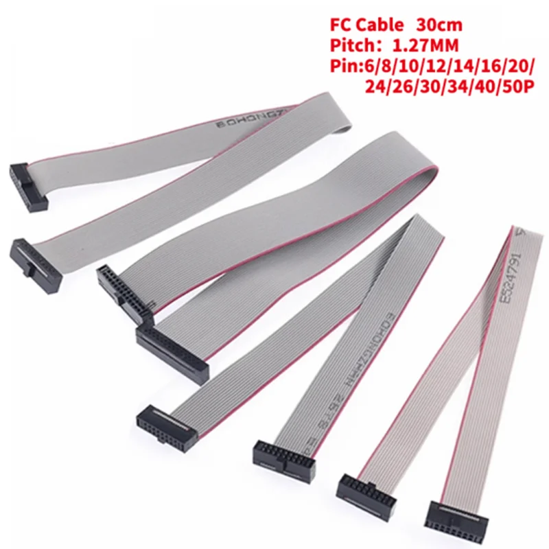 1Pcs 1.27MM Pitch FC-6P/8/10/14/16/20/26/30/40/50 Pin 30CM JTAG ISP DOWNLOAD CABLE Gray Flat Ribbon Data FOR DC3 IDC BOX HEADER