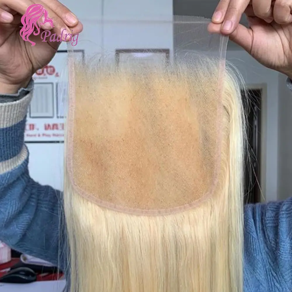 12-22 Inch Straight 613 Blonde 5x5 Transparent Lace Closure 100% Brazilian Virgin Hair Pre-Plucked 150% Full End