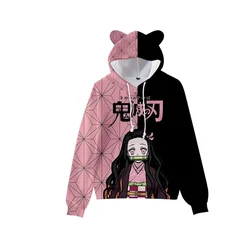 Demon Slayer Cat Ears Cartoon Hoodies, Japan Anime Pullover, Sweatshirt for Women, Teens Boys and Girls, Cosplay Costume, PVD