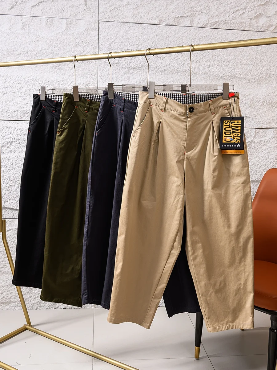 Retro Japanese Style Men's Cotton Elastic Loose Fit Comfortable Breathable Casual Nine-Piece Pants Spring Summer Fashion