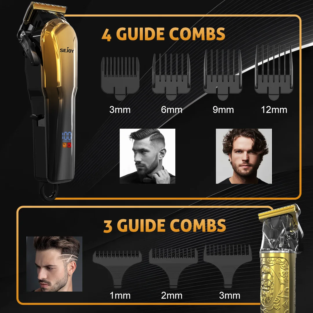 SEJOY Haarschneidemaschinen-Set für Männer, Professionelles Haarschneide-Set, Bartschneider, Kabelloser Präzisionstrimmer mit T-Klinge, Verschiedene Optionen – Detail 7