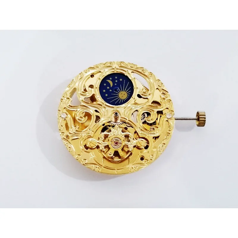 

Для автоматического механического полого механизма Dandong, золотой полый поворотный маятник, три и половины, 12-точечная маленькая игла с фазой луны