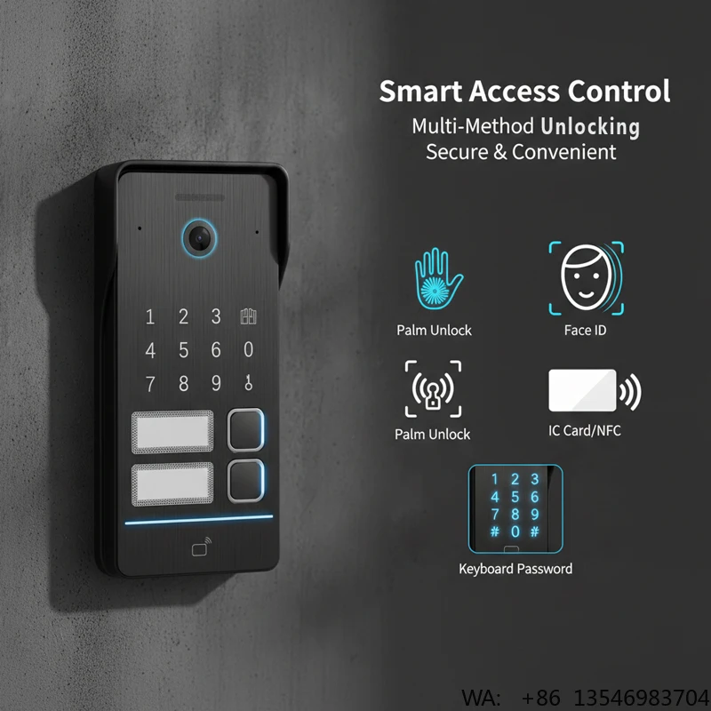 Hiwink 2K Face ID Palm Reader IP Video Muti Intercom System 5 in 1 Biometric Unlock Tuya WIFI Doorbell with Indoor Monitor