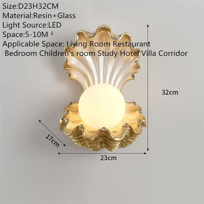 8M Contemporary Sea shells Wall Lamp Creative Living Room Bedroom Study Villa Hotel Children's Room Aisle Decoration Light