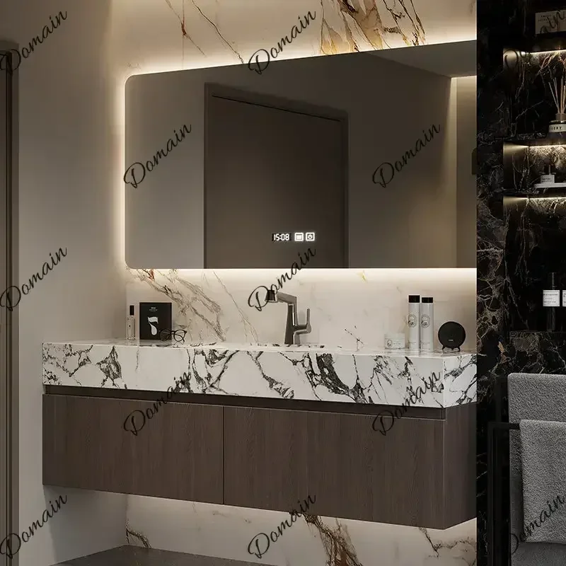 BXY Bulgari Sintered Stone Double Basin Bathroom Vanity Set With Integrated Sink And Washbasin Unit - Cabinet For Bathroom