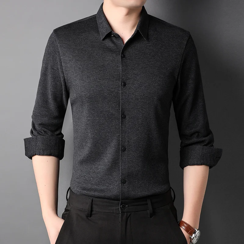 shirt Wool long sleeve middle-aged men's casual high-end wool shirt in autumn and winter