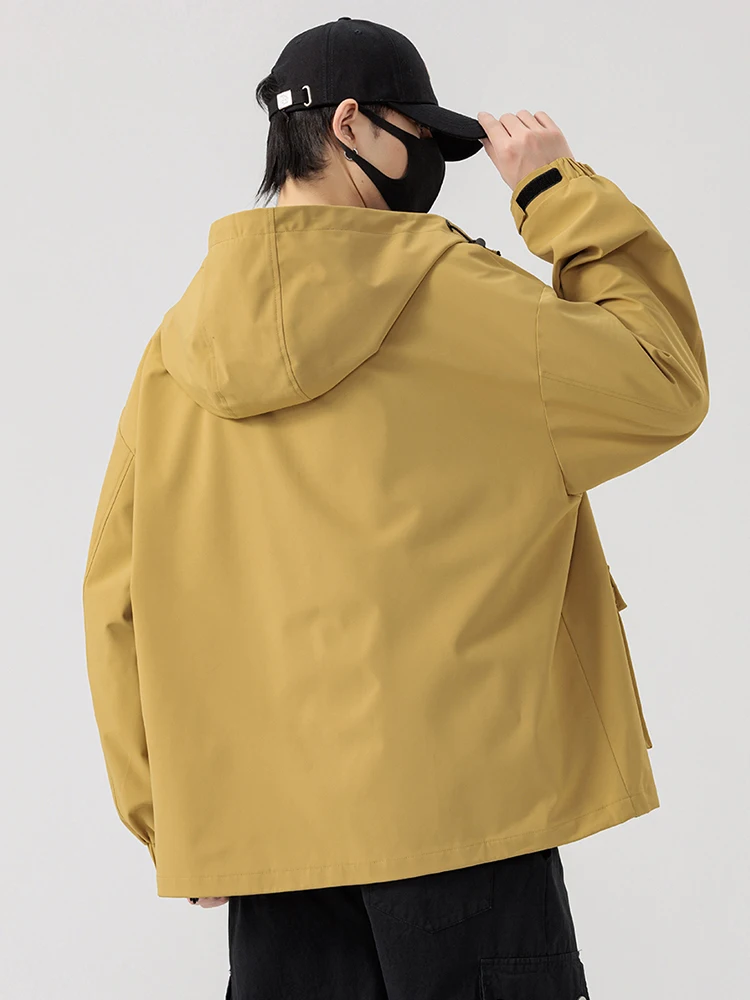 2025 New Spring Autumn Men\'s Casual Jackets Multi-Pockets Hooded Windbreaker Windproof Loose Coat Plus Size 6XL 7XL 8XL
