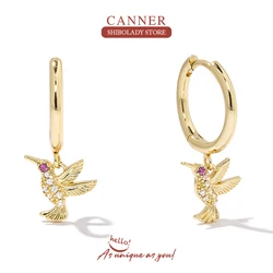 CANNER Cute Bird 925 Sterling Silver Earring For Women Drop Earrings Pendientes 18K Gold Aretes Wedding Party Fine Jewelry