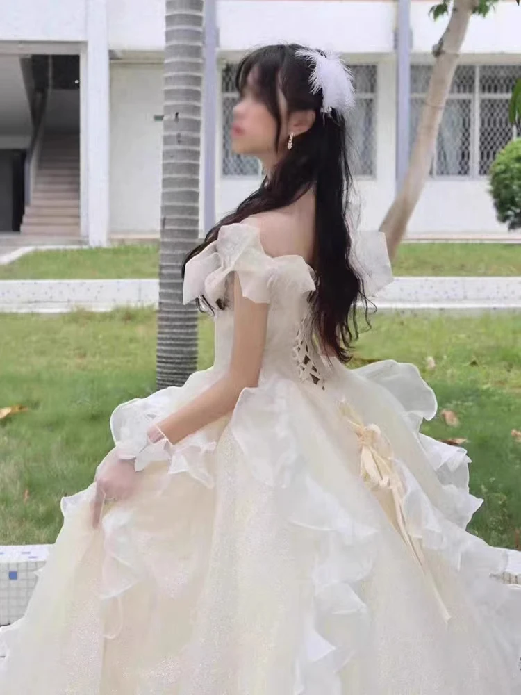 Vestido de Noite Cor Champanhe F Novo 2025 Alto Padrão E Bonito Aniversário Banquete Adulto Cerimônia Exame de ...