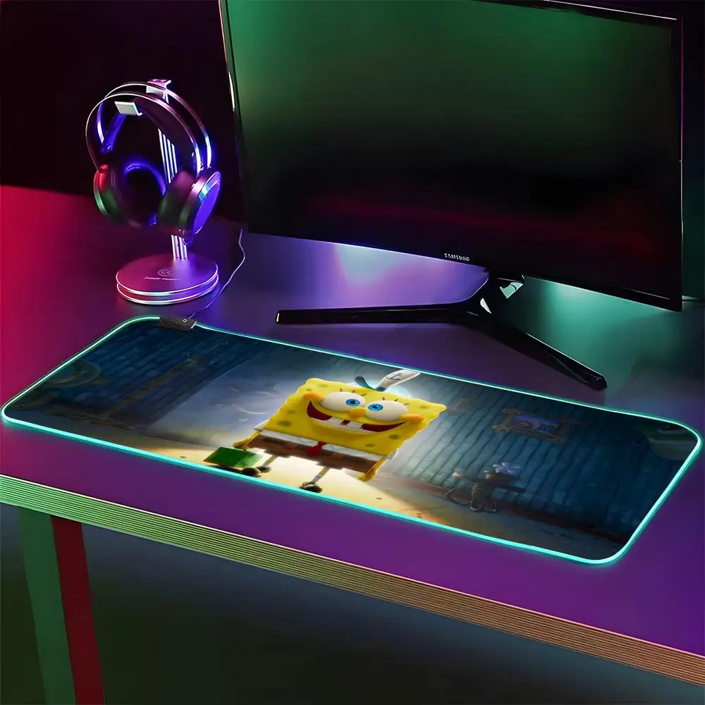 B-SponGeS-BoBES-ES Mouse Pad RGB Gaming Mouse Pad Desk Mat HD Gamer Large LED Light XXL MousePads