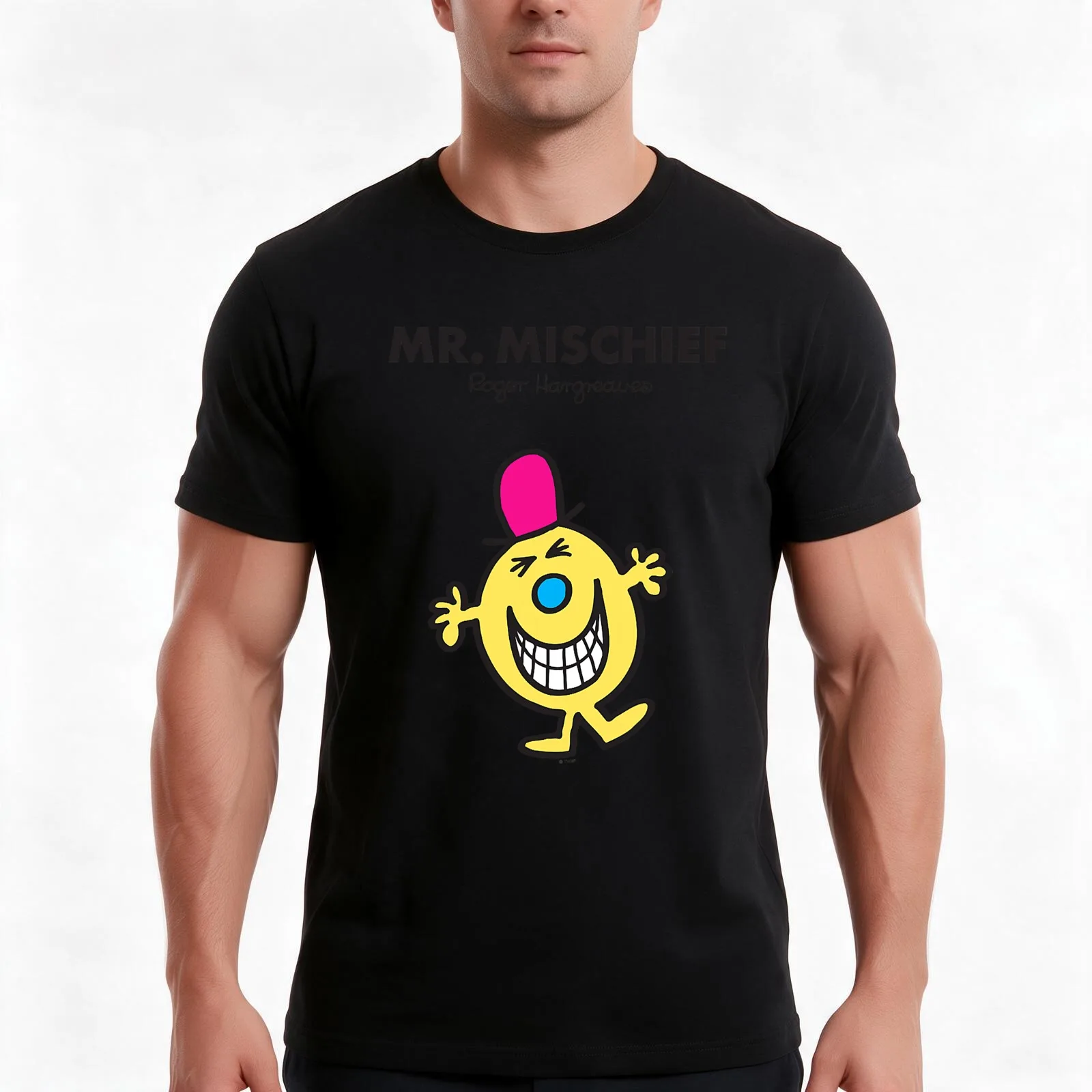 Mr. Men Mr. Mischief T-Shirt, Summer Casual Cotton Tee, Oversized Streetwear Tops, Vintage Graphic Print, Loose Fit Short Sleeve