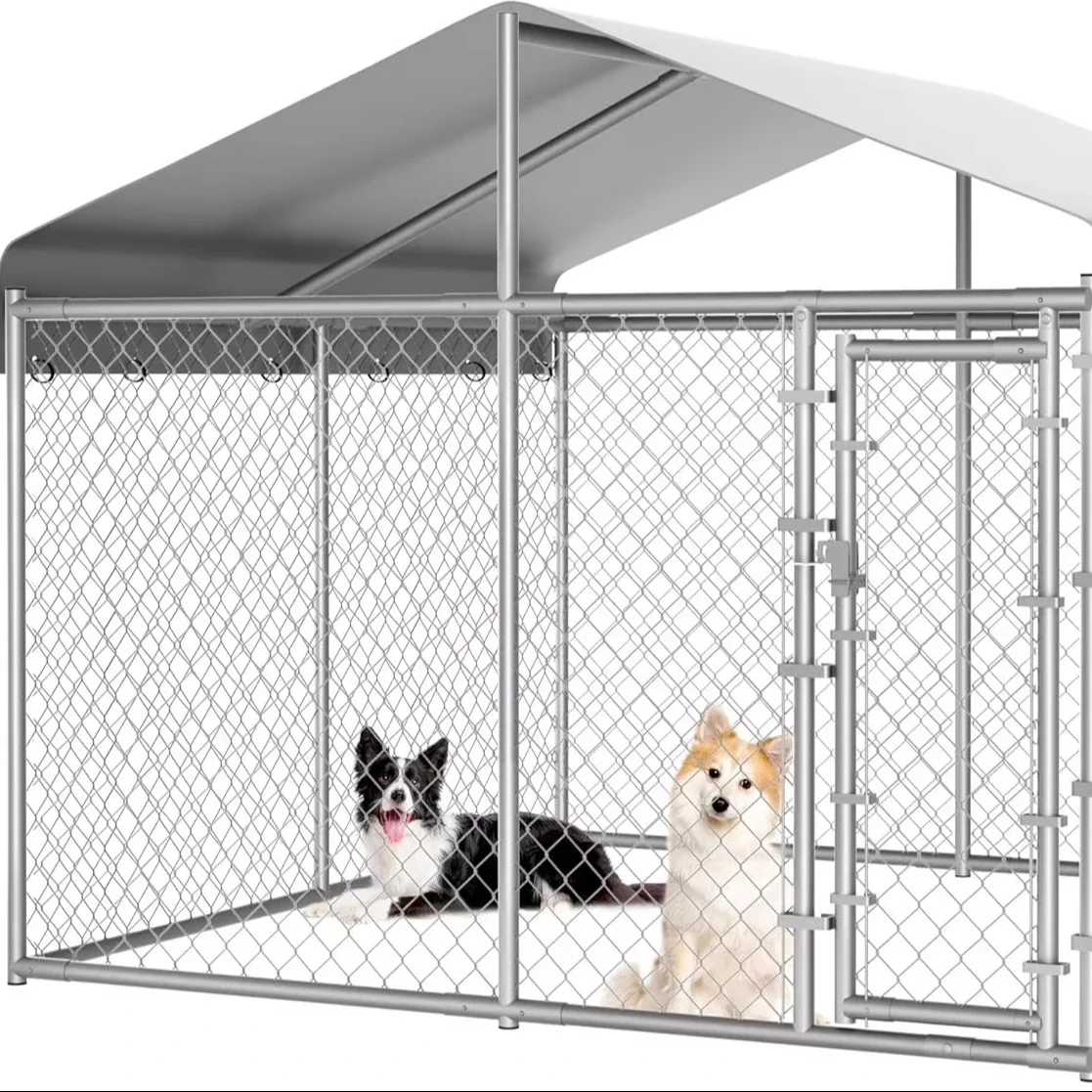 a forExtra Large UV-Resistant Waterproof Roof Cover Anti-Rust Secure Lock Galvanized Chain Link Dog Kennel Welded Dog Runs Fence