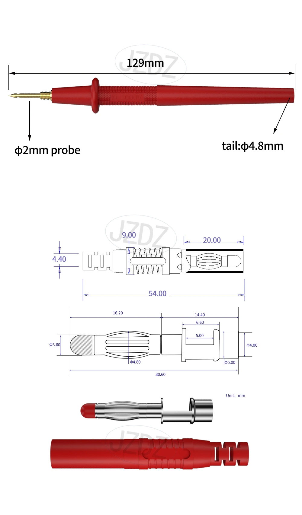 JZDZ Multimeter Austauschbares Testkit Digitale Elektrische Prüfspitzen-Set mit Krokodilklemmen Bananenstecker JT0083 – Detail 3