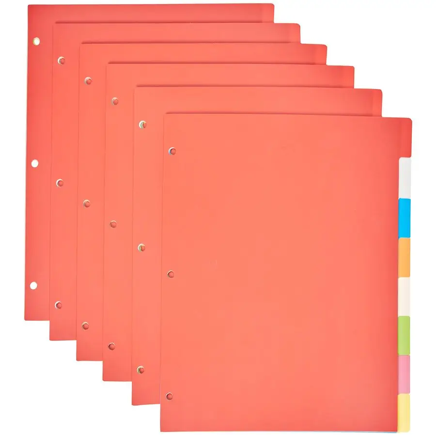 

8Tab Plastic Binder Dividers with Multicolor Tab Labels for 3 Ring Binder, Letter Size, 48 Sets