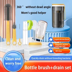 Portable Baby Bottle Brush Set Silicone Baby Bottle Brush Pacifier Brush Straw Brush Travel Portable Drain Rack