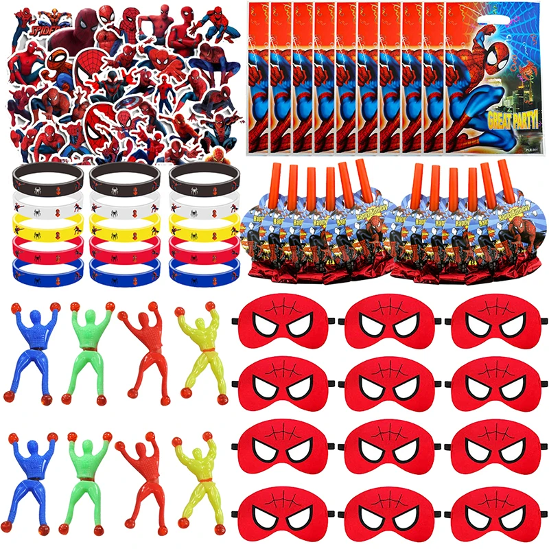 Superhero Spiderman Birthday Party Gift Toys The Avengers Party Favors including Masks Gift Bag Bracelet Sticker Stamp Supplies