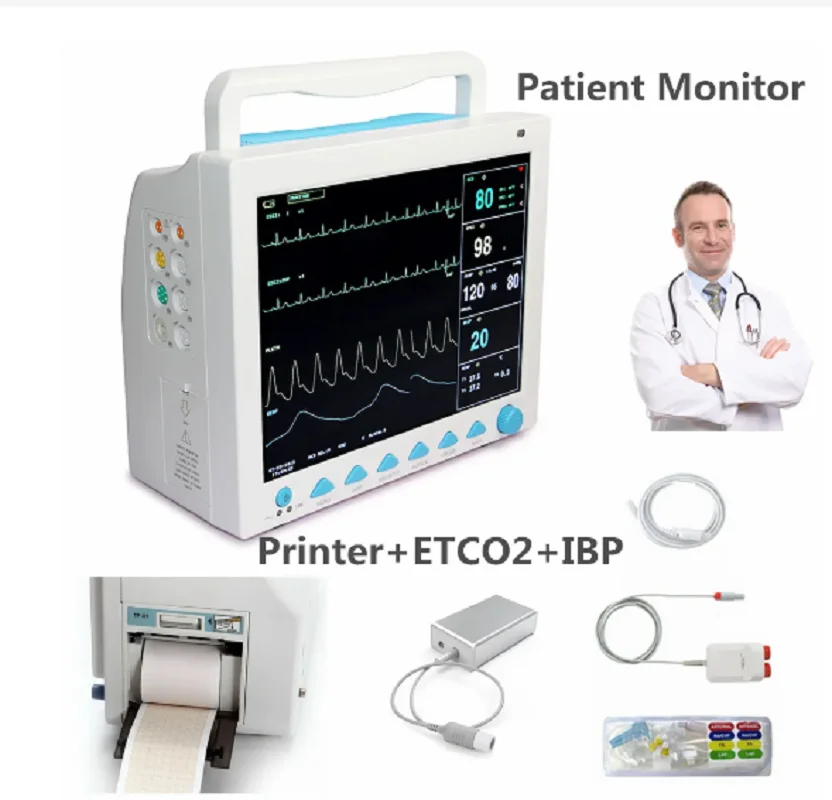 

CONTECVital Signs ICU Patient Monitor CMS8000 ECG NIBP TEMP IBP Printer Mainstream ETCO2 Capnograph 8 PARAS