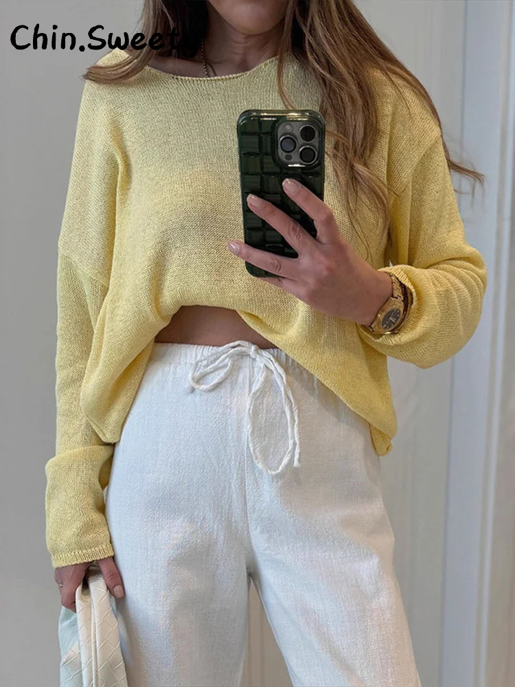 

Casual Knit Full Sleeve Pullover Women Solid Loose O-neck All-match Commute Shirt 2025 Early Autumn Lady High Street Pullovers