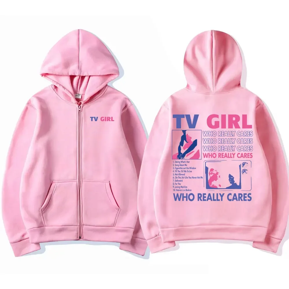 TV Girl Who Really Cares Music Album Zipper Hoodie Unisex French Exit Album Zip Up Jacket Men Women Vintage Oversized Sweatshirt