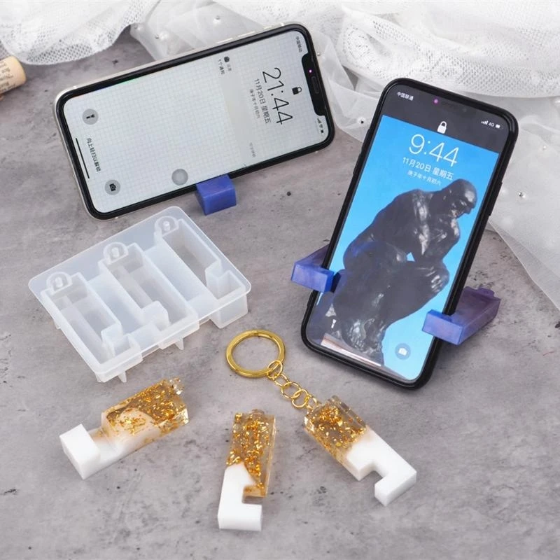 Protable Stand Silicone Resin Mold Phone Holder Keychain Pendant Epoxy Resin Phone Bracket Mold Craft Tools