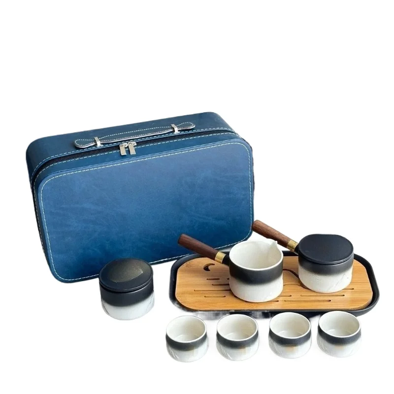Xiaoxiang black pottery gradual change alpine pattern portable kung fu tea set high value side handle pot teacup tea can cover