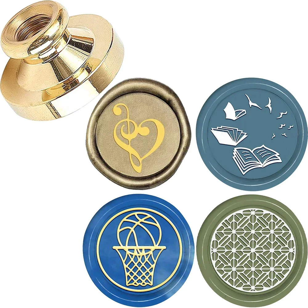 Wax Stamps Round Removable Brass Heads Note Heart,Book,Basketball,Floral Patterns For Decora Graduation Season,Gifts,Envelopes