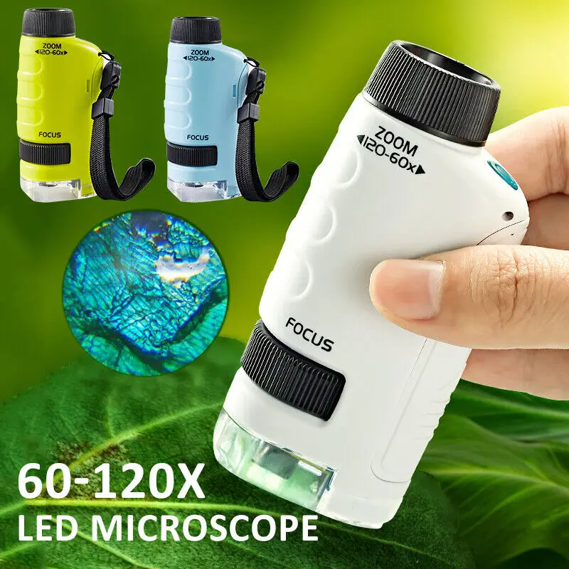 60-120x Kid Science Experiment Pocket Microscope Toy Educational Mini Handheld Microscope with Light Children Toys Gift