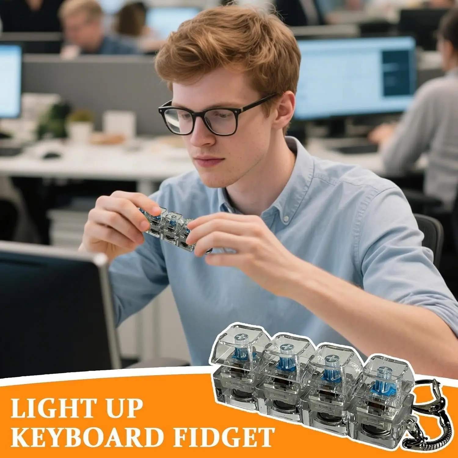 LED-Licht Tastatur-Schlüsselanhänger Fidget-Spielzeug Klickbarer Knopf Stressabbau Tragbares Schreibtisch-Accessoire Bürodekoration Geschenk Angstlinderung – Detail 6