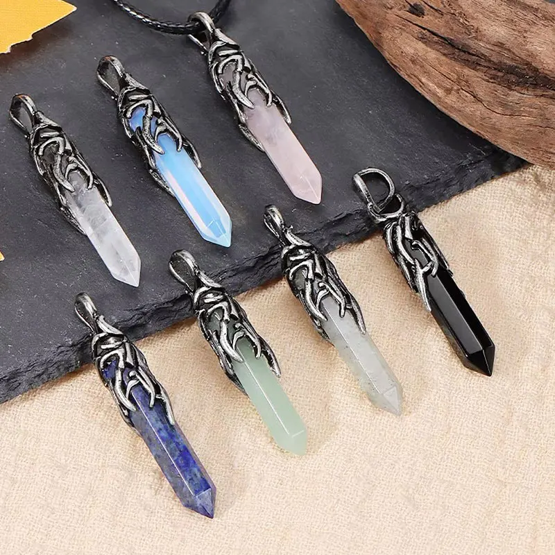 Colgante de cristal de piedra preciosas Natural Hexagonal Vintage para collar DIY, péndulo, amatistas, lapizlazuli labradorita de cuarzo rosa, joyería para hombre cuarzos piedras naturales para bisuteria  x382