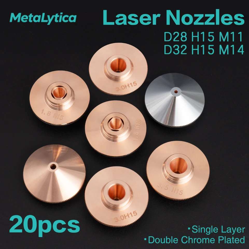 20pcs Laser Nozzle D28 M11 H15 D32 M14 H15 Single Double Chrome Layers Caliber 1.5mm for Raytools Precitec Laser Cutting Head