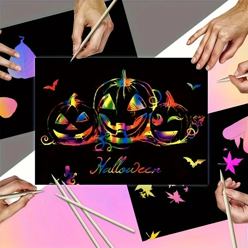 100/150 sheets of magical scratch paper with bamboo brushes, art paper scratch set with 5 wooden sticks, birthday gift FX5931
