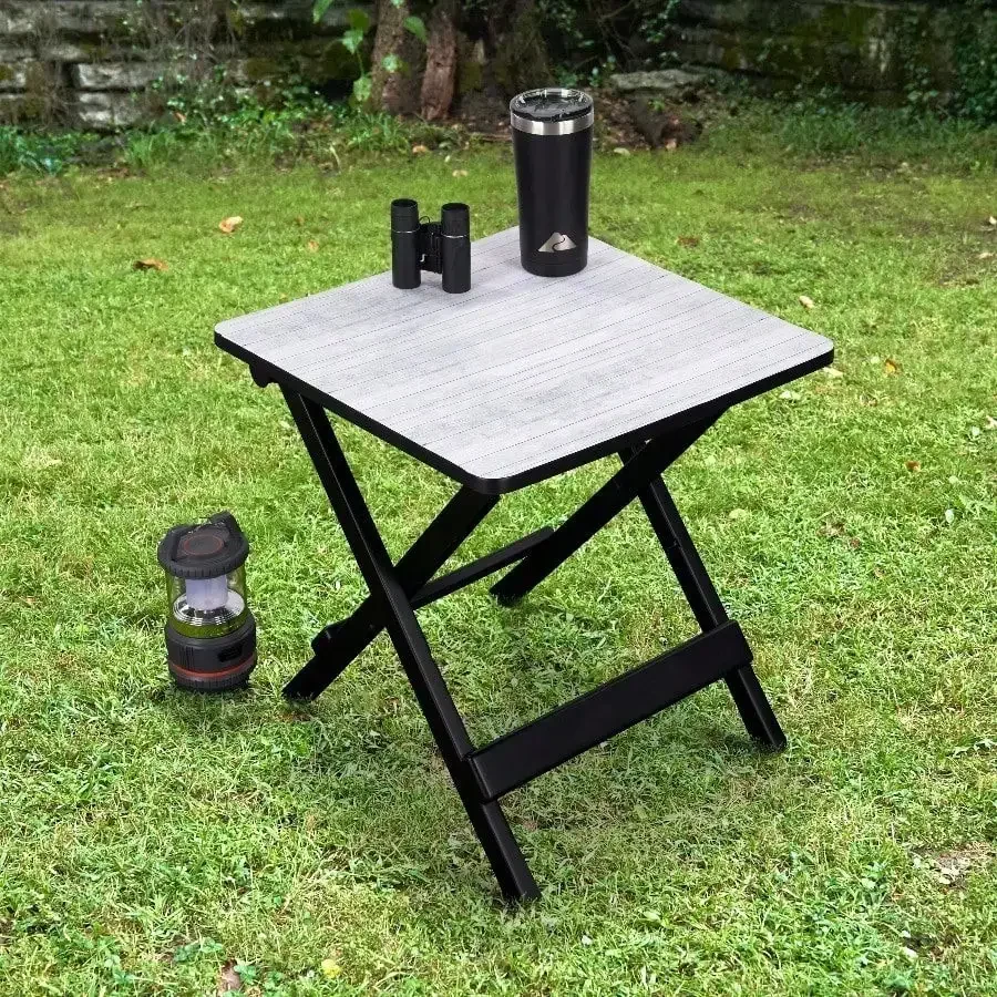 

19-Inch Gray Wood Grain Plastic Folding Camp Side Table – Portable Outdoor Table For Camping, Picnics & Beach Trips