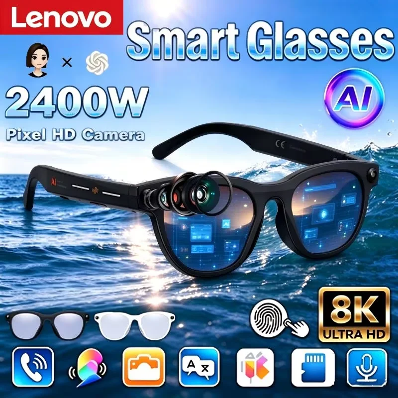 Lenovo 8K HD AI Smart Glasses 2400W Translation Bluetooth Conversation Recording Listening To Music Smart Sunglasses 2027 New