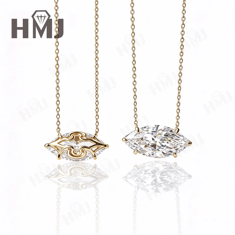 Marquise-Schliff Halskette Solitär-Diamant 3CT S925 Silber 14K Gold East West Anhänger für Damen Hochzeit Feiner Schmuck Geschenke Charms – Detail 1
