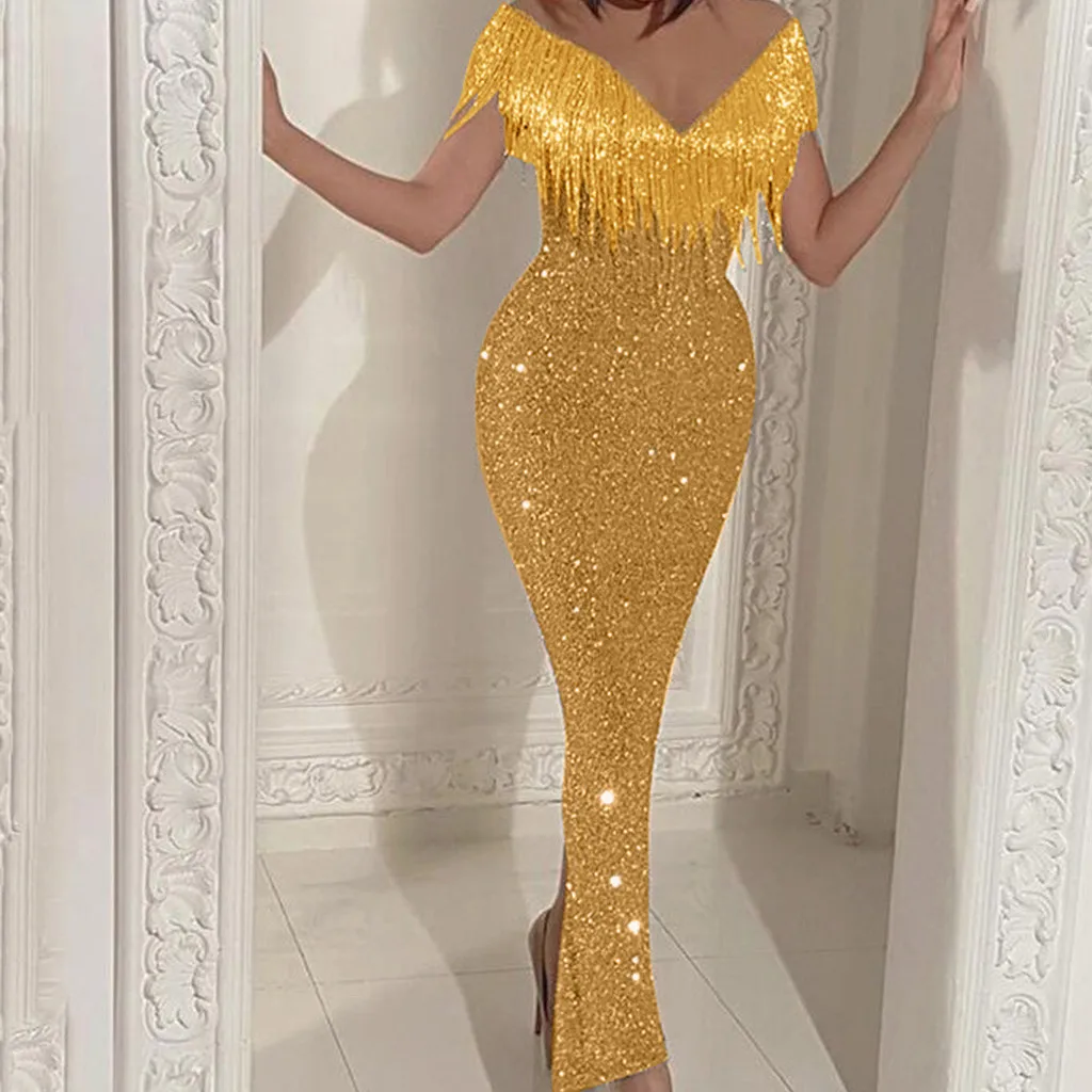 Robe de soirée longue à paillettes pour femmes, 2024