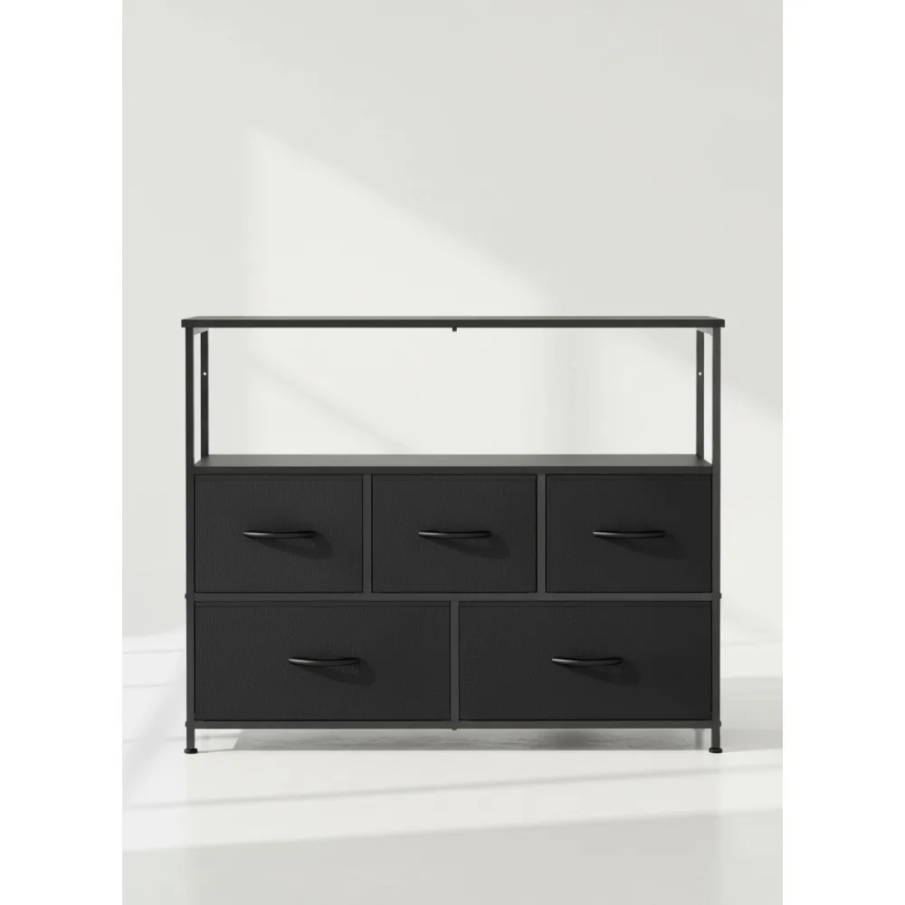 

5-Drawer Fabric TV Stand with Storage, Entertainment Center for 45 Inch TV, Adjustable Feet, Black