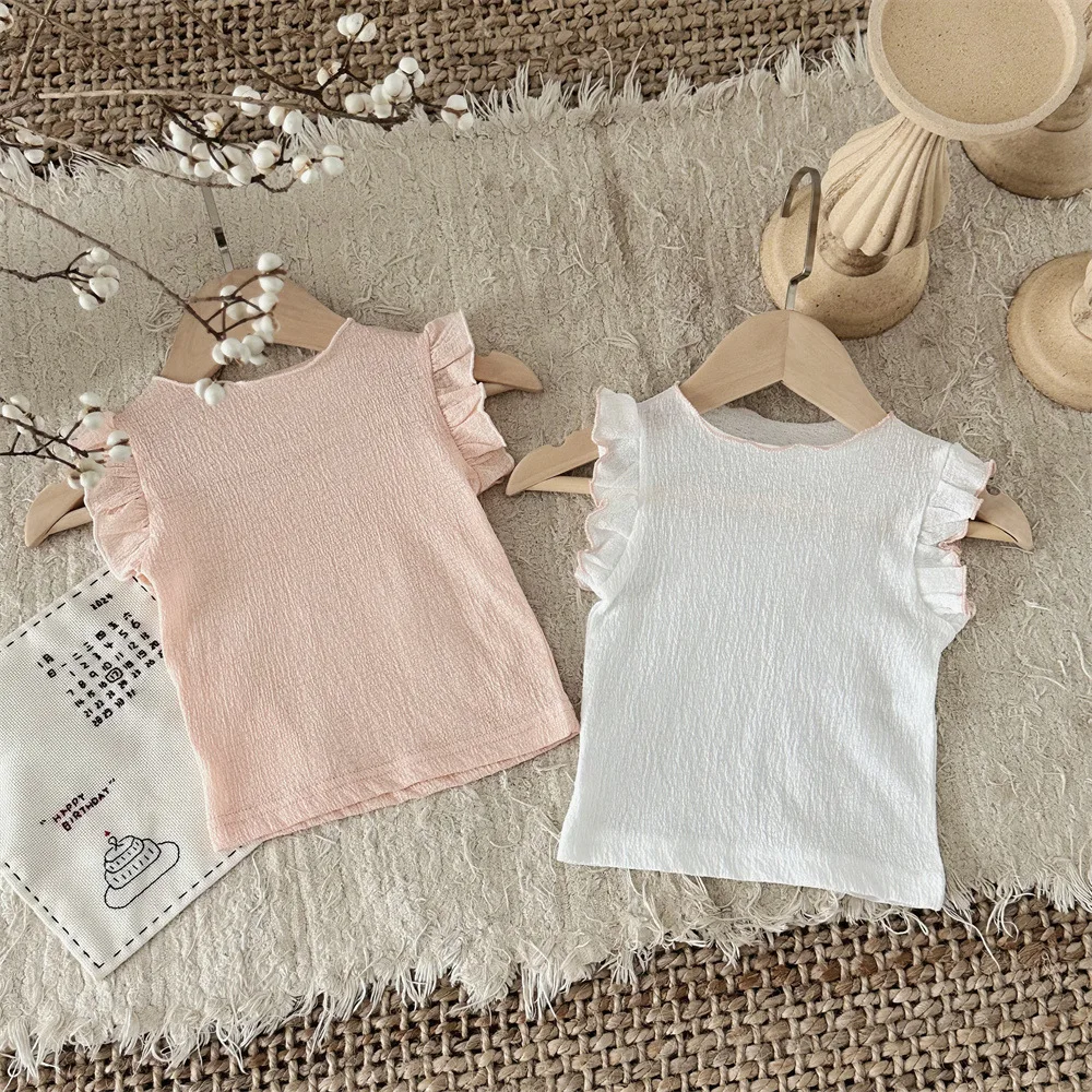 

0 to 2 Years New Style Baby Girl Cotton Sleeveless Tops With Ruffle Soft Cute Summer Clothes For Girls