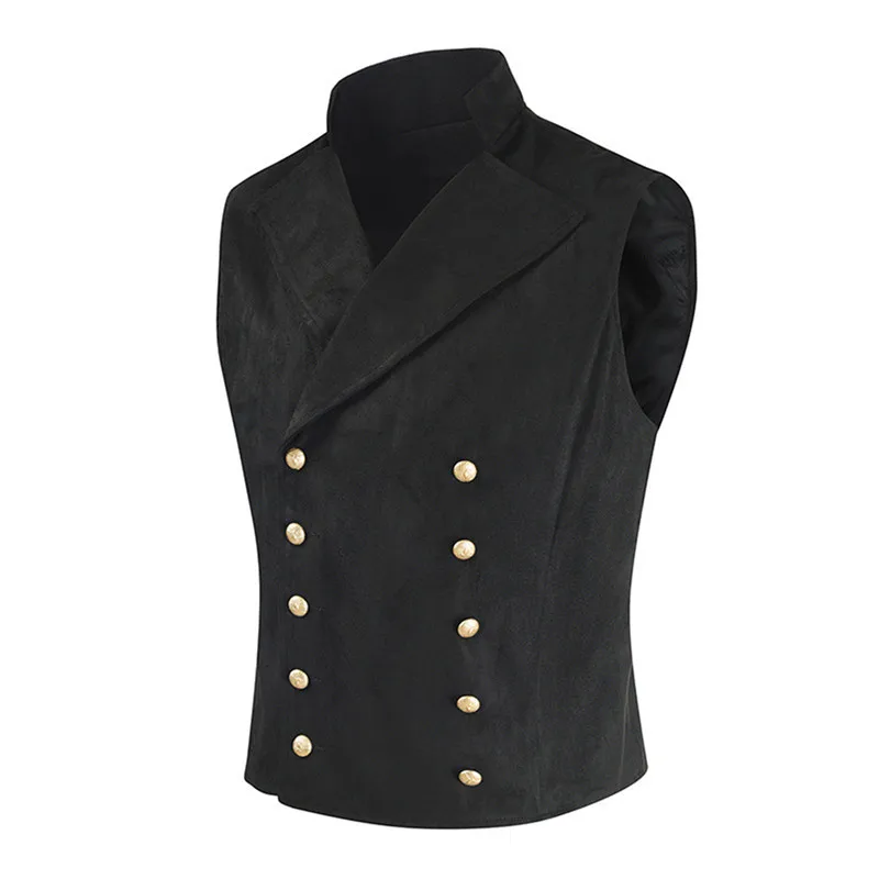 

Idopy Men`s Retro Double Breasted Suede Vest Gothic Steampunk Waistcoat Medieval Sleeveless Jacket