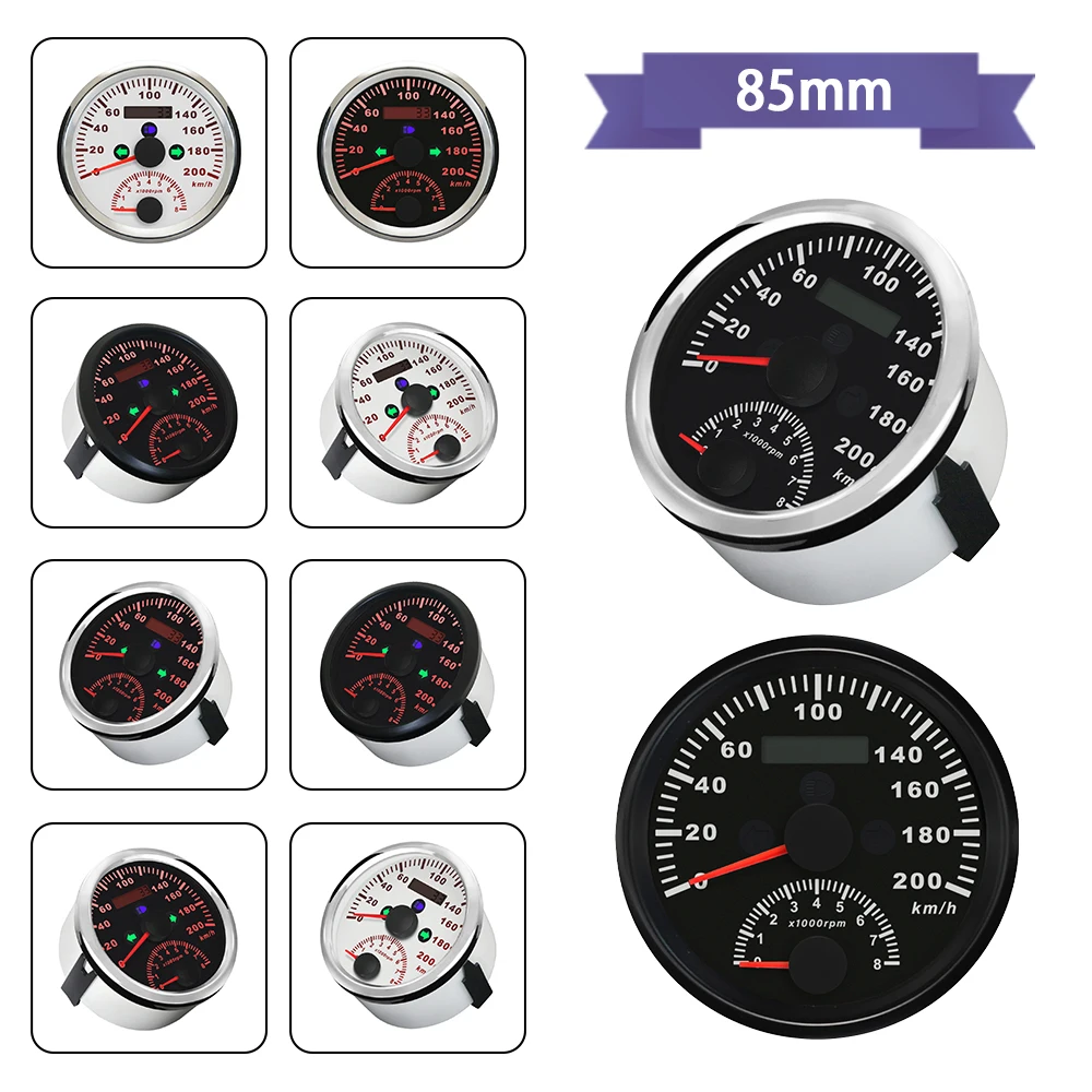 Rhaxel 85mm GPS Speedometer 0-200km/h With Tachometer 0-8000RPM With Backlight 12V for Car Motor Racing